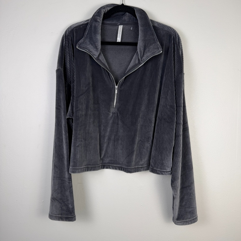 Fabletics Sweatshirt Women 2X Gray Fleece Lined Plush Ribbed Long Sleeve 1/2 Zip